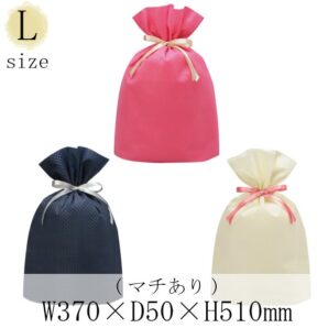 巾着バッグ エンボス Lサイズ 1枚入 ピンク ブルー アイボリー